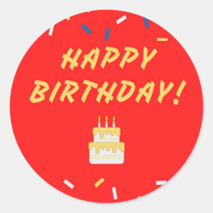 Pegatina Redonda Feliz cumpleaños en rojo