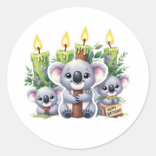 Pegatina Redonda Feliz cumpleaños, estilo Koala