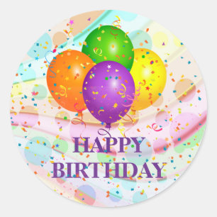 Pegatina Redonda Feliz cumpleaños, fiesta...