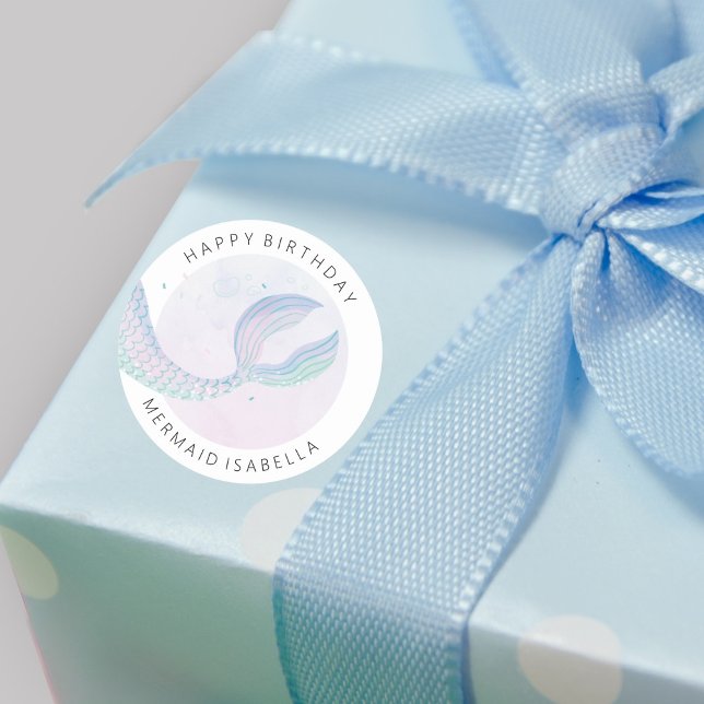 Pegatina Redonda Feliz cumpleaños, fiesta de la cola de la sirena (Subido por el creador)