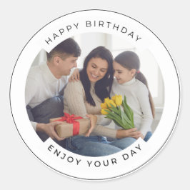 Pegatina Redonda Feliz cumpleaños | Foto clásica de Personalizado s