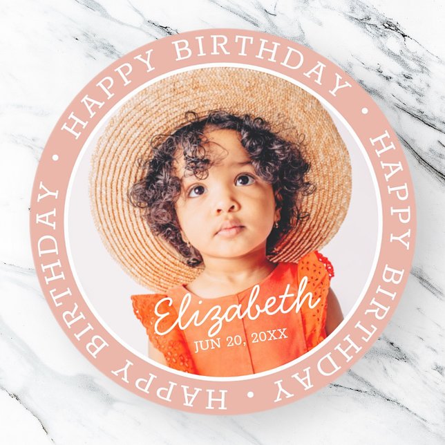 Pegatina Redonda Feliz cumpleaños, foto de un Personalizado preppy  (Subido por el creador)