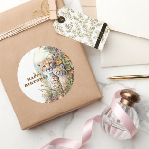 Pegatina Redonda Feliz cumpleaños Giraffe