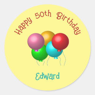 Pegatina Redonda Feliz cumpleaños globos Personalizado Año de texto