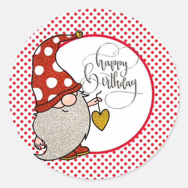 Pegatina Redonda Feliz Cumpleaños Gnomo  (Anverso)