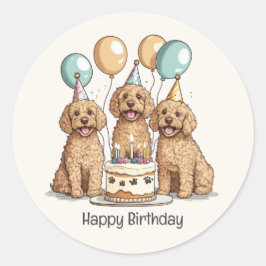 Pegatina Redonda Feliz cumpleaños Goldendoodle Dogs