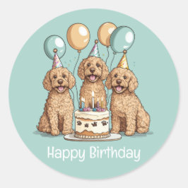Pegatina Redonda Feliz cumpleaños Goldendoodle Dogs