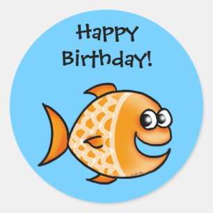 Pegatina Redonda ¡Feliz cumpleaños! (goldfish)