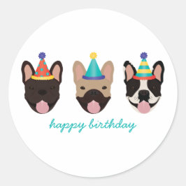 Pegatina Redonda Feliz cumpleaños, Gorras Fiestas de Bulldog francé