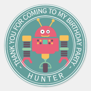 Pegatina Redonda Feliz cumpleaños - Gracias Robot