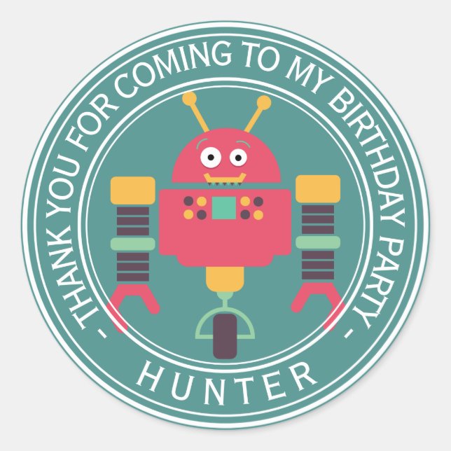 Pegatina Redonda Feliz cumpleaños - Gracias Robot (Anverso)