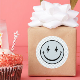 Pegatina Redonda Feliz cumpleaños Groovy Blue Check Boy