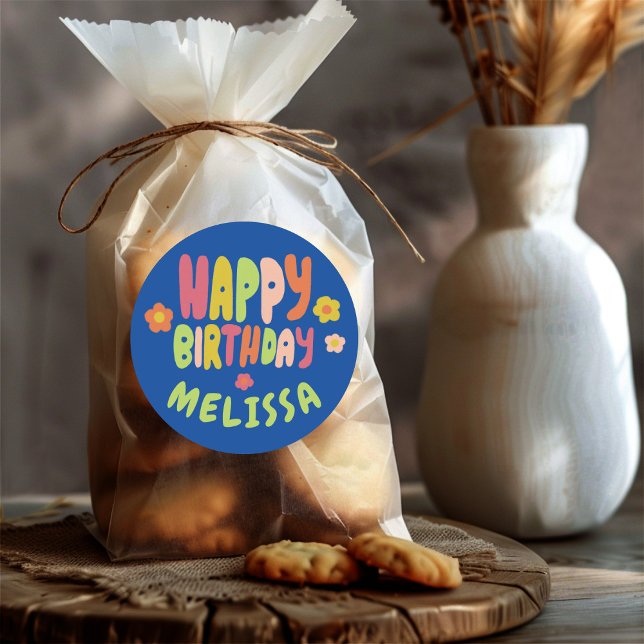 Pegatina Redonda FELIZ CUMPLEAÑOS Groovy Daisies PERSONALIZADO COLO (HAPPY BIRTHDAY Groovy Daisies COLORFUL CUSTOM Classic Round Sticker
)