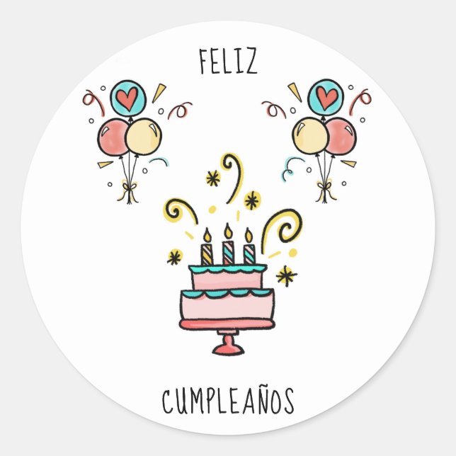 Pegatina Redonda Feliz Cumpleaños | Happy Birthday (Anverso)