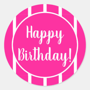 Pegatina Redonda Feliz cumpleaños Hot Pink White Strike