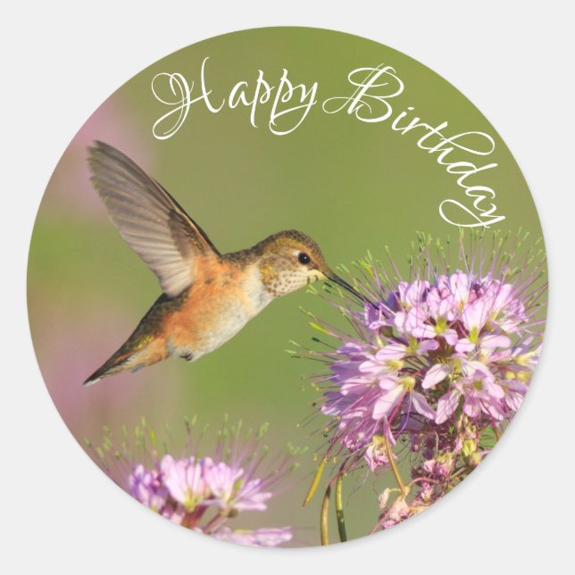 Pegatina Redonda Feliz cumpleaños Hummingbird Wildflowers (Anverso)