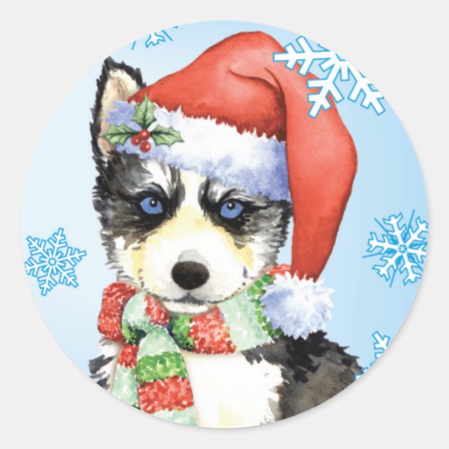 Pegatina Redonda Feliz cumpleaños Husky (Anverso)