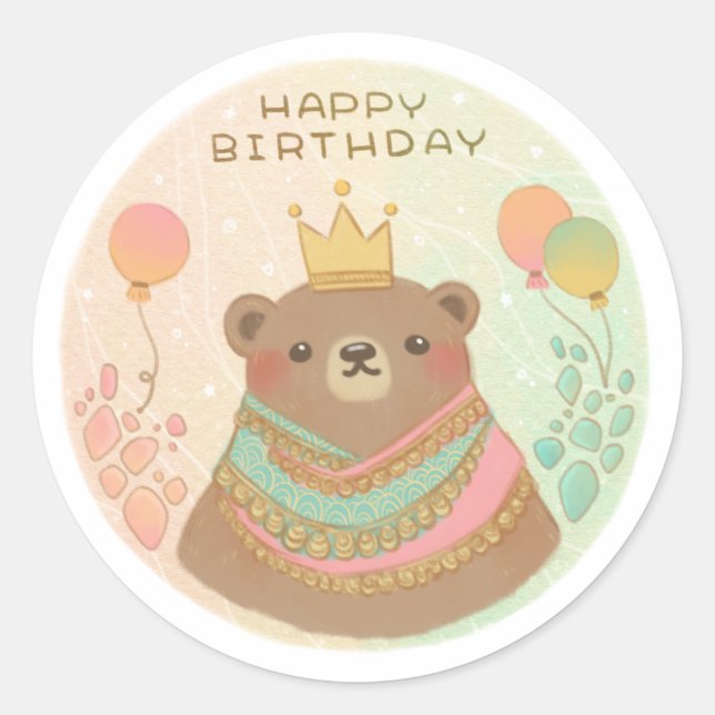 Pegatina Redonda Feliz cumpleaños Ilustracion Teddy Bear (Anverso)