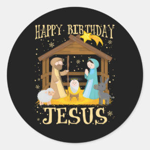 Pegatina Redonda Feliz cumpleaños Jesús coincidiendo con Navidad fa