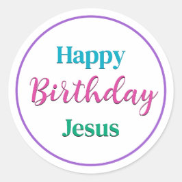 Pegatina Redonda Feliz Cumpleaños Jesús Colorido