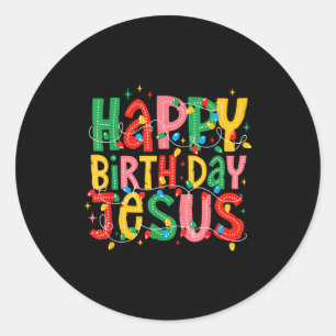 Pegatina Redonda Feliz Cumpleaños Jesús Feliz Navidad Diversión Cri
