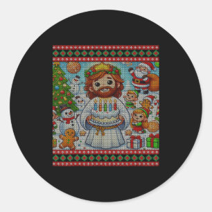 Pegatina Redonda Feliz Cumpleaños Jesús Navidad Cristiana Fea Navid
