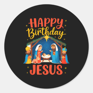 Pegatina Redonda Feliz cumpleaños Jesús Navidad cristiana Natividad