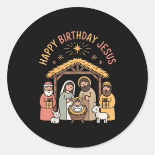 Pegatina Redonda Feliz Cumpleaños Jesús Ropa De Navidad Cristiana P
