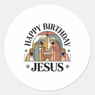 Pegatina Redonda Feliz Cumpleaños Jesús Ropa De Navidad Cristiana P