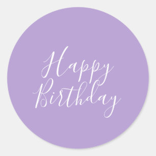 Pegatina Redonda Feliz cumpleaños Lavender Purple Personalizado Scr