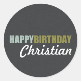 Pegatina Redonda Feliz cumpleaños Linen Gray