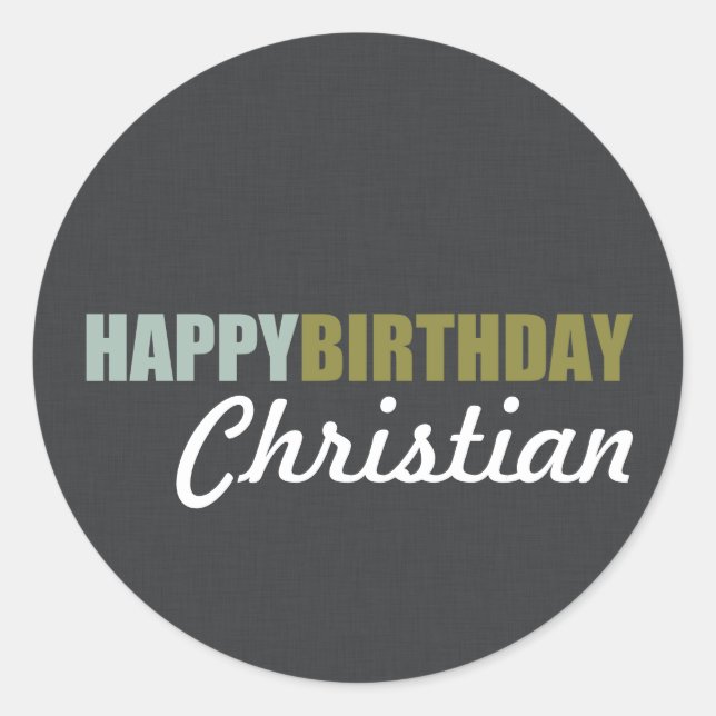 Pegatina Redonda Feliz cumpleaños Linen Gray (Anverso)