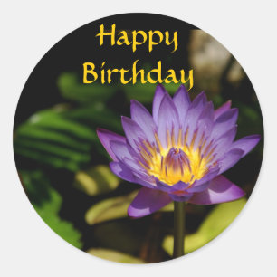 Pegatina Redonda Feliz cumpleaños, lirio de agua