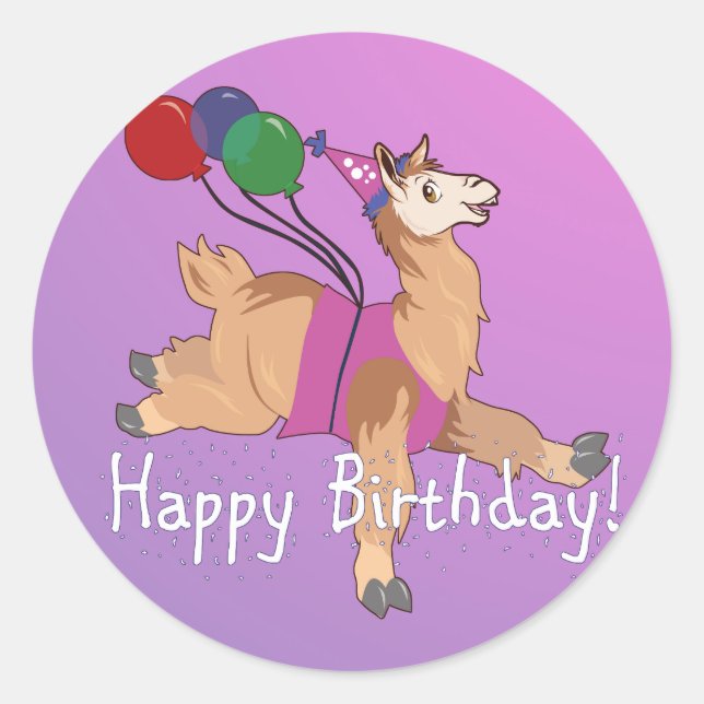 Pegatina Redonda ¡Feliz cumpleaños Llama! (Anverso)