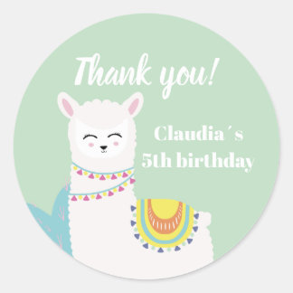 Pegatina Redonda Feliz cumpleaños Llama