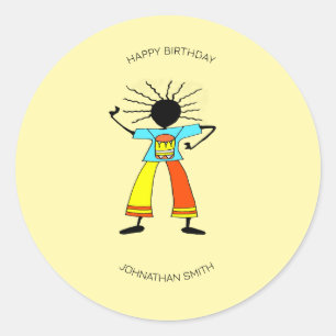 Pegatina Redonda Feliz cumpleaños, maestro de arte africano tambore