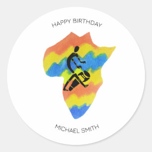 Pegatina Redonda Feliz cumpleaños, maravilloso tambor africano
