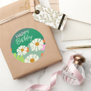 Pegatina Redonda Feliz cumpleaños mientras florece el verano artíst