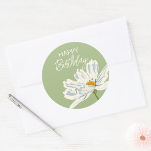 Pegatina Redonda Feliz cumpleaños mientras florece el verano artíst