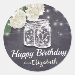 Pegatina Redonda Feliz cumpleaños Moda Mason Jar Flores String Ligh
