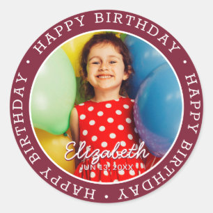 Pegatina Redonda Feliz cumpleaños, moderna y simple foto de diversi