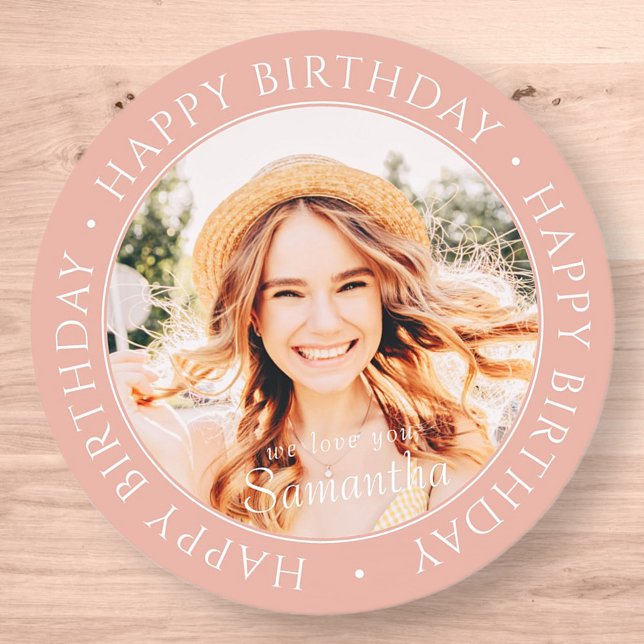 Pegatina Redonda Feliz cumpleaños, moderna y simple foto Personaliz (Subido por el creador)