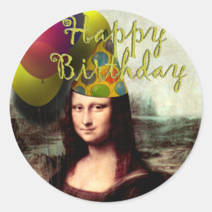 Pegatina Redonda Feliz cumpleaños Mona Lisa