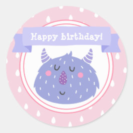 Pegatina Redonda ¡Feliz cumpleaños! Monstruo Cute Purple
