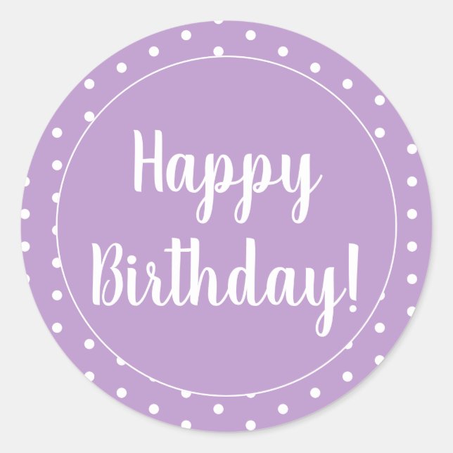 Pegatina Redonda Feliz cumpleaños morado Lilac Polka Dot (Anverso)