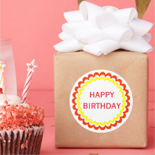 Pegatina Redonda Feliz cumpleaños naranja amarillo