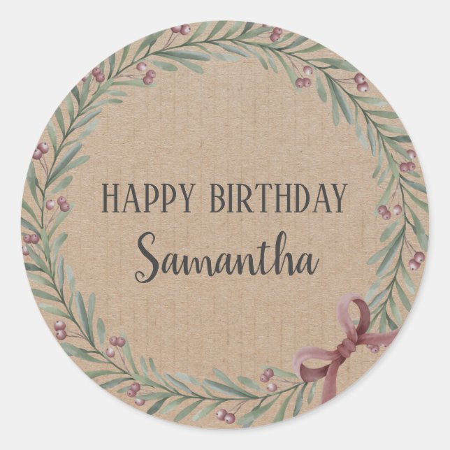 Pegatina Redonda Feliz cumpleaños Navidades Floral Wreath Craft (Anverso)