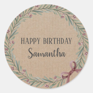 Pegatina Redonda Feliz cumpleaños Navidades Floral Wreath Craft