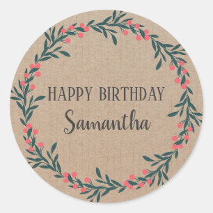 Pegatina Redonda Feliz cumpleaños Navidades Floral Wreath Craft