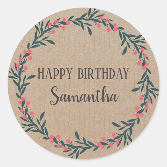 Pegatina Redonda Feliz cumpleaños Navidades Floral Wreath Craft (Anverso)